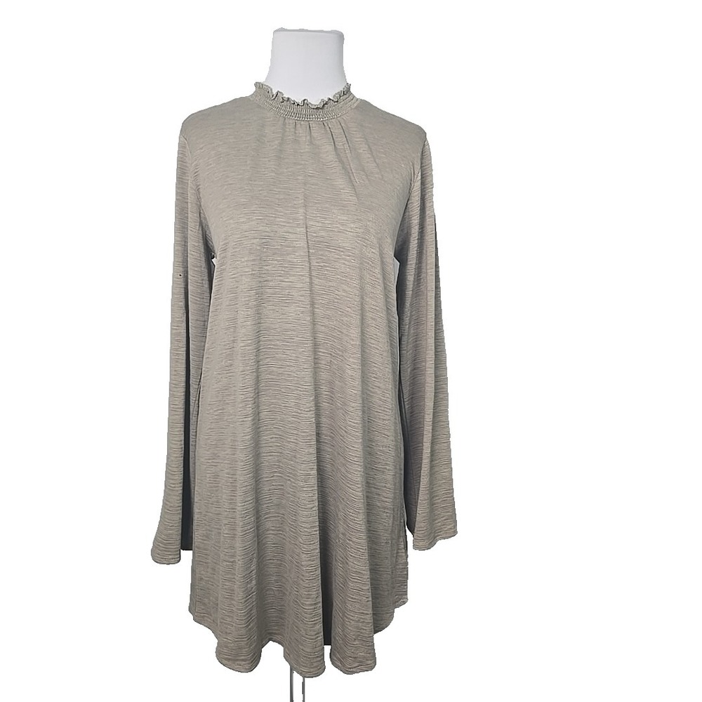 O'Neill Olive Green Long Bell Sleeve Slub Mini Shirt Dress Medium M